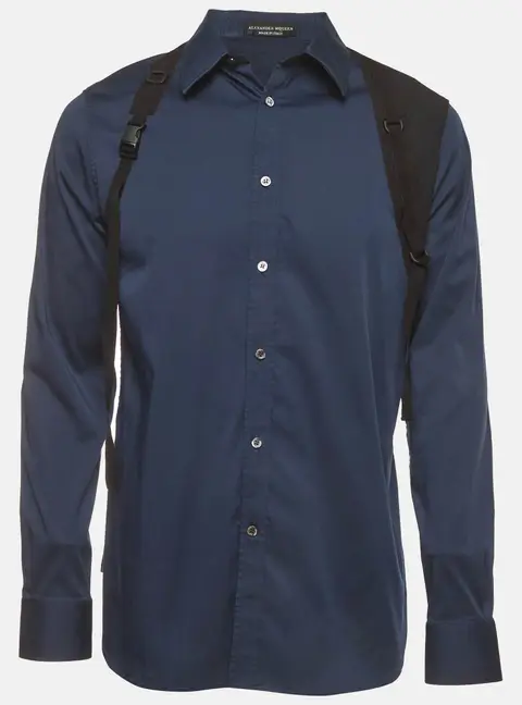 Alexander McQueen Navy Blue Cotton Long Sleeve Harness Shirt XXL