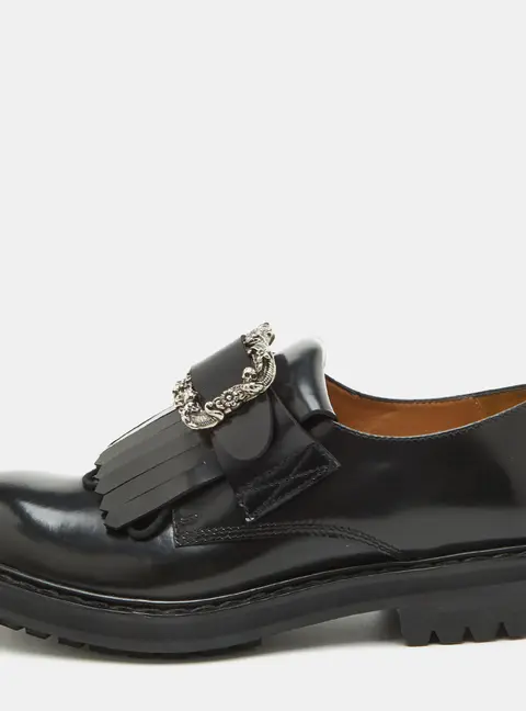 Alexander McQueen Size 42 Black Leather Buckle Fringe Derby