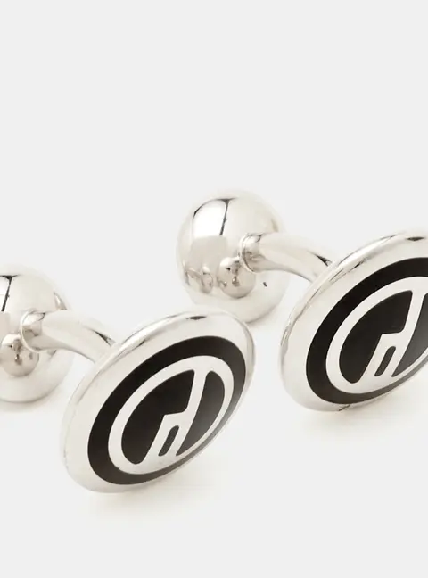 Alfred Dunhill Black Inlay Silver Tone Cufflinks