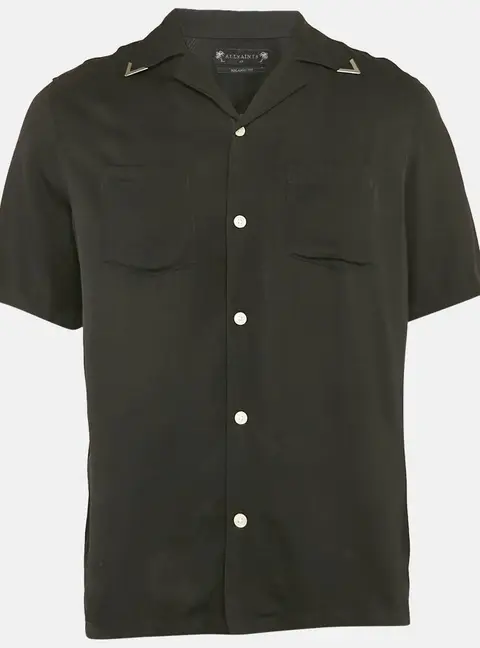 All Saints Black Gabardine Relaxed Fit Button Front Shirt XS