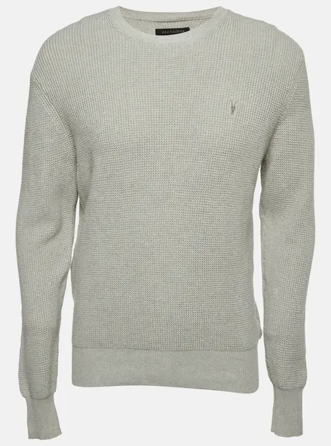 All Saints Grey Cotton Knit Crewneck Trias Sweater S
