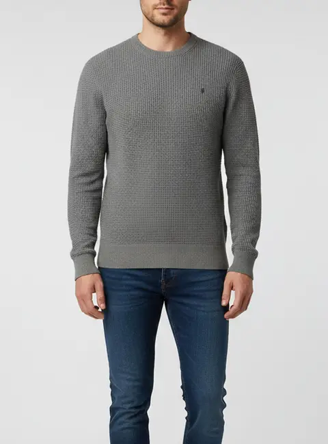 All Saints Grey Waffle Knit Crew Neck Wells Pullover S