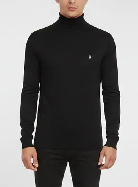 All Saints Black Jersey Parlour Roll Neck Pullover M