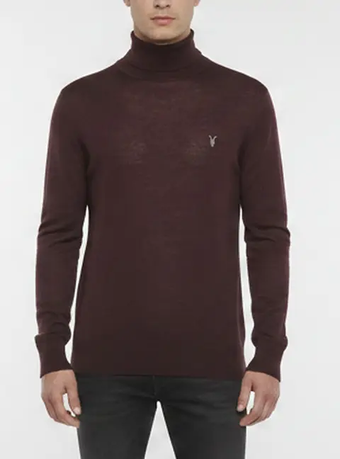All Saints Burgundy Wool Knit Mode Merino Roll Neck Jumper M