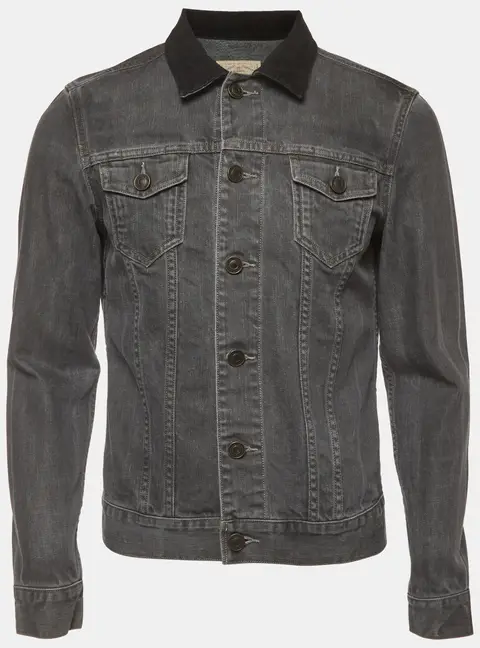 All Saints Grey Denim and Corduroy Trimmed Collar Jacket S