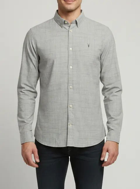 All Saints Light Grey Textured Cotton Button Down Norwood Shirt M