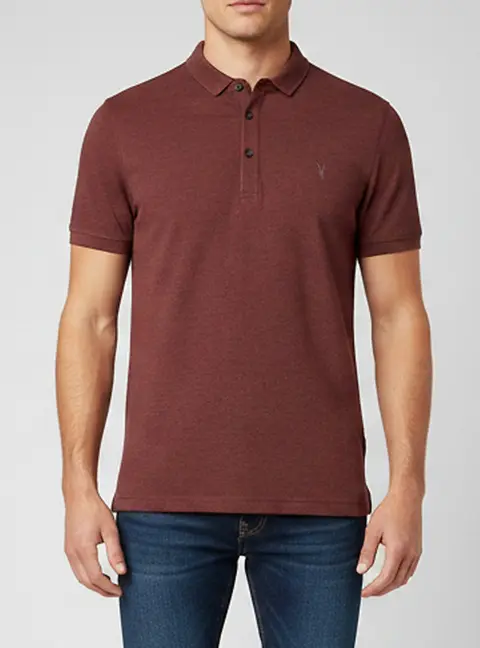 All Saints Burgundy Ramskull Embroidered Cotton Pique Reform Polo T-Shirt M