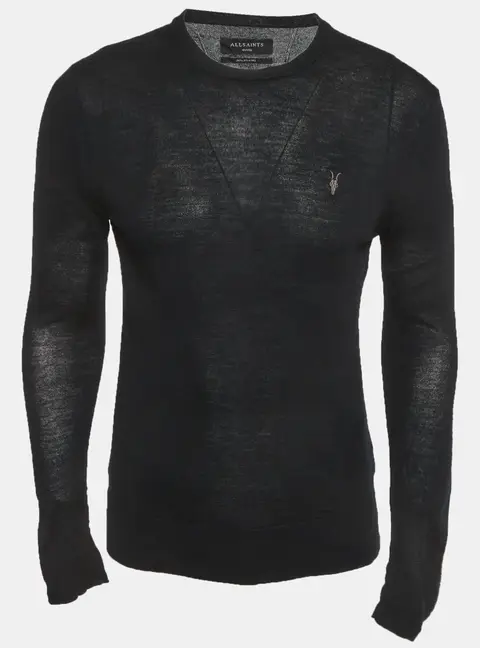 All Saints Black Black Merino Wool Moda Crew Sweatshirt S