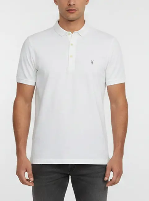 All Saints White Cotton Pique Short Sleeve Polo T-Shirt M
