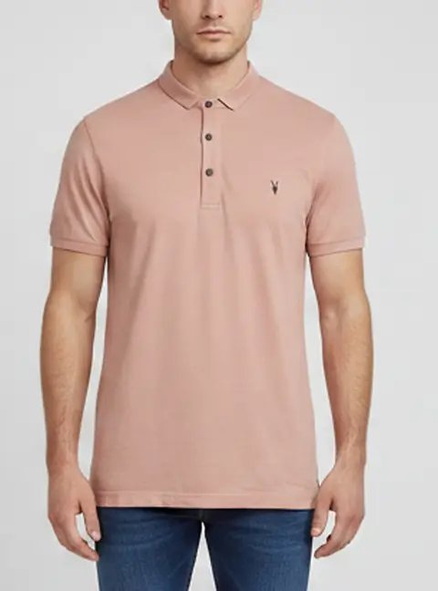 All Saints Dusky Pink Cotton Pique Short Sleeve Polo T-Shirt M