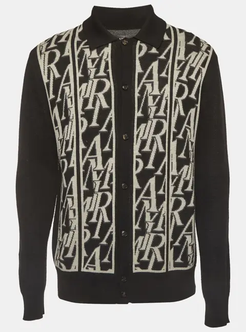 Amiri Black/White Logo Knit Wool Cardigan XL
