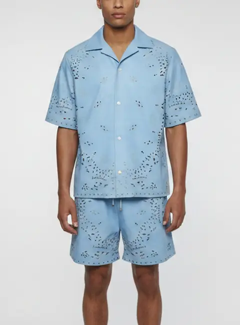 Amiri Blue Bandana Cut Out Leather Shirt And Shorts Set L