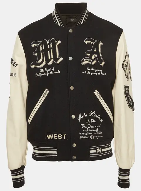 Amiri Black Wool Blend and Leather Embellished Varsity Jacket XL