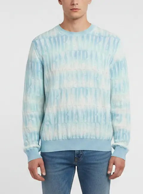 Amiri Blue Gradient All Over Logo Pattern Knit Crewneck Sweater XL