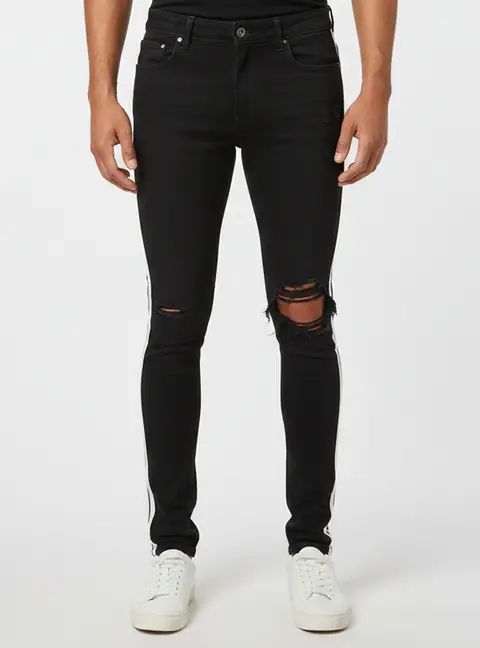 Amiri Black Denim Side Stripe Distressed Jeans / Waist 30"