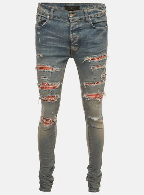 Amiri Blue Denim Bandana Thrasher Distressed Jeans S/Waist 30"