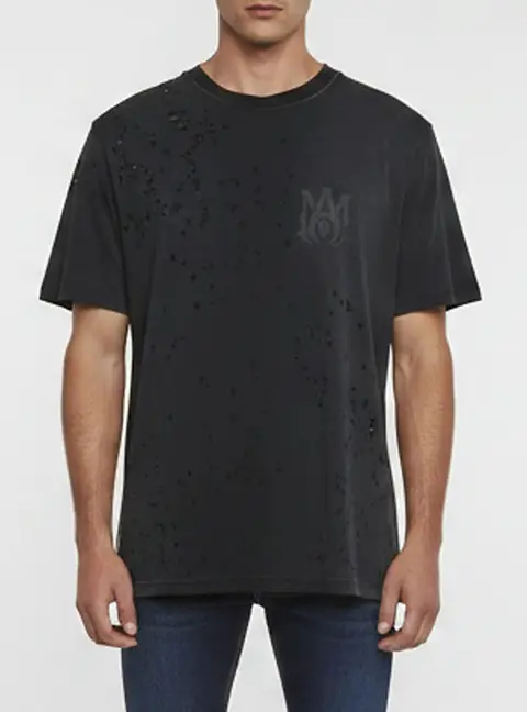 Amiri Black Logo Print Cotton Distressed T-Shirt M