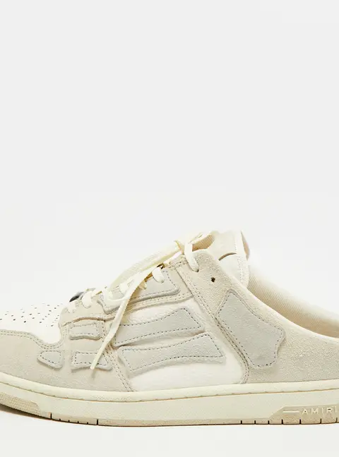 Amiri Skel Size 45 Cream/Grey Leather and Suede Sneakers Mules