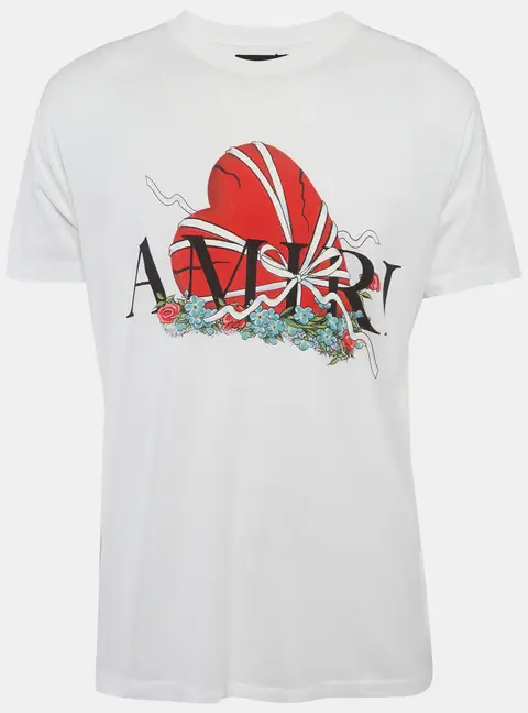 Amiri White Broken Heart Print Jersey T-Shirt S