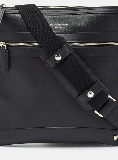 Aspinal Of London Anderson Small Black Leather Messenger Bag
