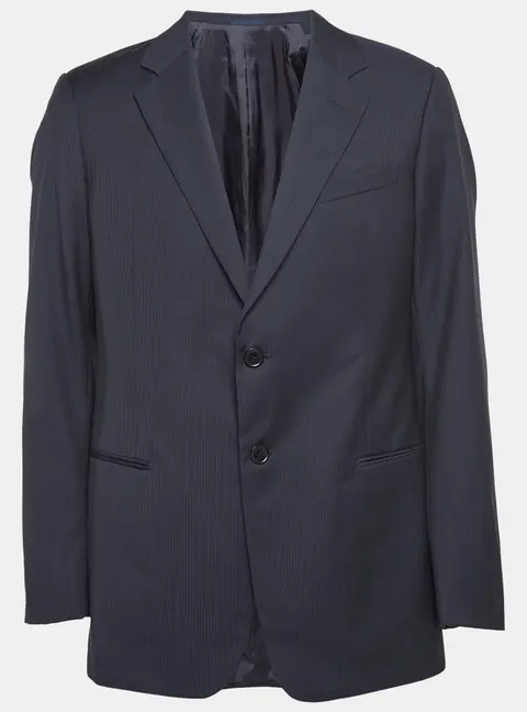 Armani Collezioni Navy Blue Stripe Patterned Wool Tailored Blazer XL