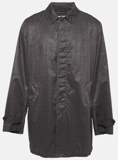 Armani Collezioni Grey Checkered Synthetic Long Overcoat XXXL