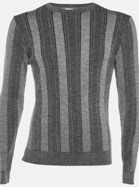 Armani Collezioni Grey Striped Wool Knit Sweater M