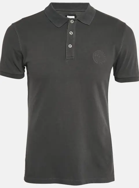 Armani Collezioni Grey Logo Embroidered Cotton Pique Polo T-Shirt L
