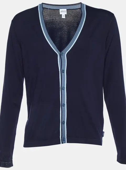Armani Collezioni Navy Blue Silk Knit Button Front Cardigan XL