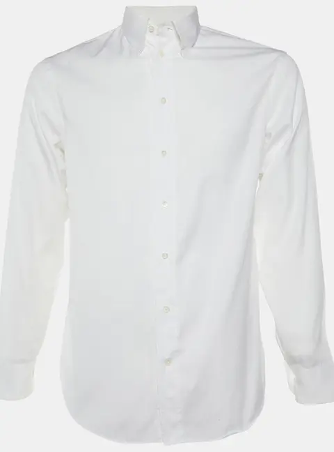 Armani Collezioni White Diagonal Striped Cotton Button Down Shirt M