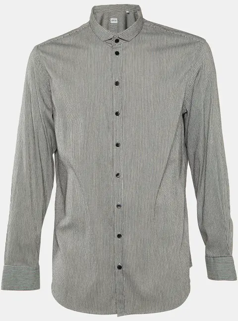 Armani Collezioni Black Striped Seer Sucker Cotton Long Sleeve Shirt XL