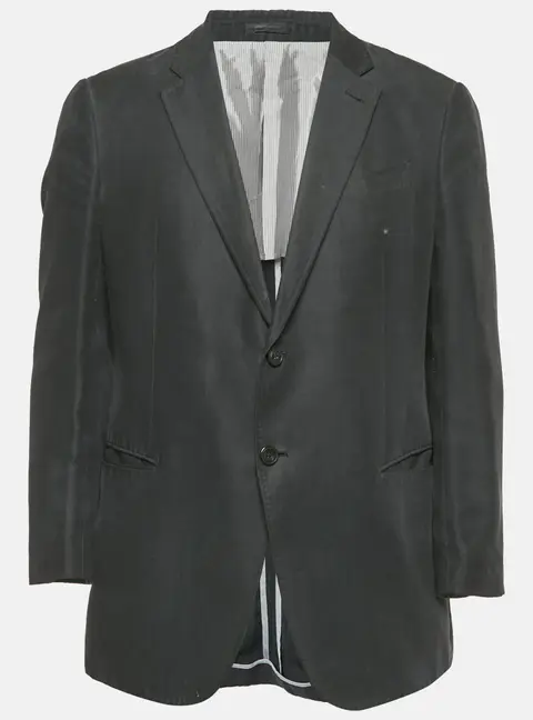 Armani Collezioni Navy Blue Linen Blend Regular Fit Blazer L
