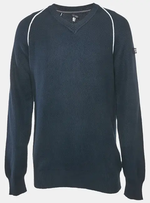 Armani Collezioni Navy Blue Cotton Knit V-Neck Jumper XXL