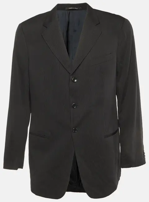 Armani Collezioni Black Pinstripe Wool Button Front Blazer XXL