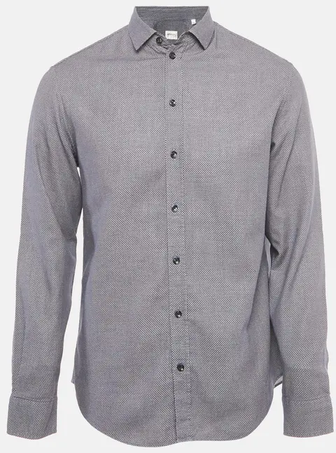 Armani Collezioni Blue Patterned Cotton Long Sleeve Shirt M