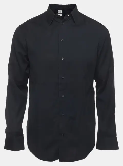 Armani Collezioni Black Dobby Cotton Regular Fit Shirt S