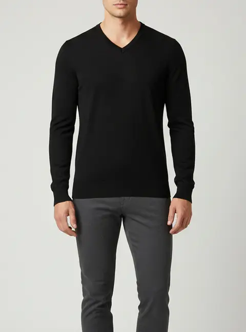 Armani Collezioni Black Wool Knit V-Neck Pullover M