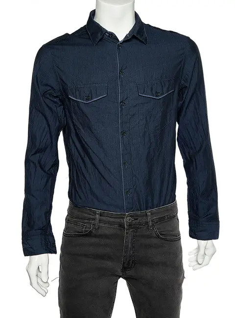 Armani Collezioni Navy Blue Cotton Button Front Shirt M
