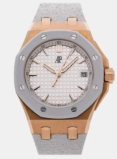 Audemars Piguet Royal Oak Offshore 77605OK.OO.A101CA.01 Silver 18K Rose Gold, Rubber Automatic Men's Wristwatch 37mm