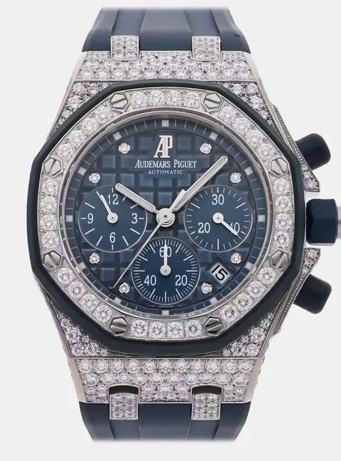 Audemars Piguet Royal Oak Offshore 26092CK.ZZ.D021CA.01 Blue White Gold, Diamond Automatic Men's Wristwatches 37mm