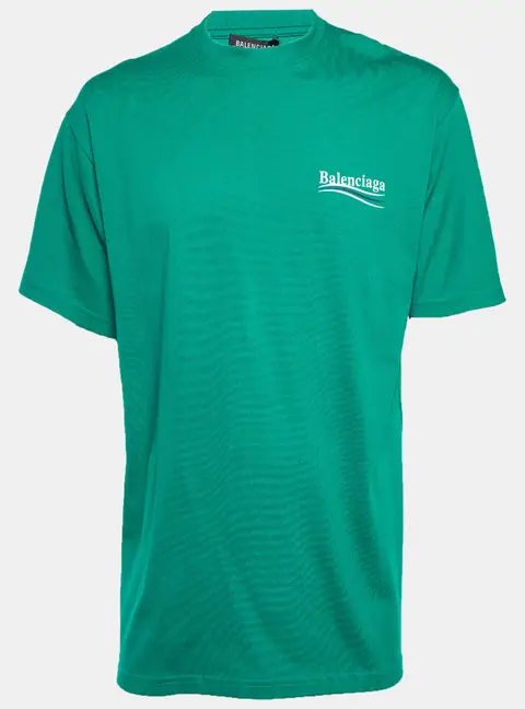 Balenciaga Green Political Campaign Cotton Oversized Crew Neck T-Shirt S
