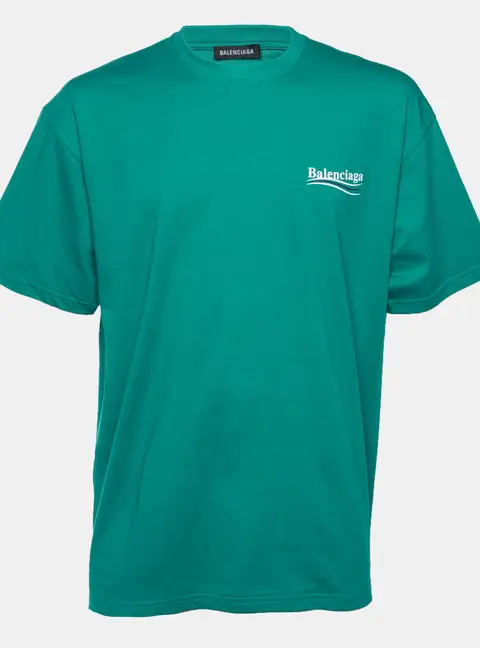Balenciaga Teal Blue Political Campaign Print Jersey T-Shirt M