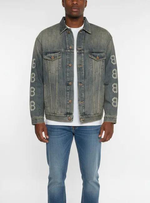 Balenciaga Unisex Blue Crypto Print Denim Faded Oversized Jacket XS