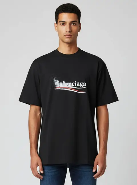 Balenciaga Unisex Charcoal Grey Political Logo Cotton Oversized T-Shirt XL
