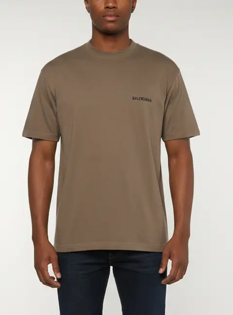 Balenciaga Unisex Brown Logo Embroidered Jersey Oversized T-Shirt XS