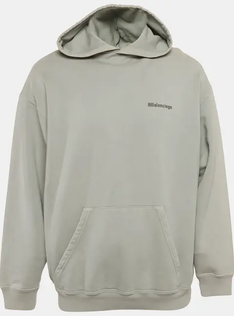 Balenciaga Grey Logo Embroidered Cotton Hoodie M