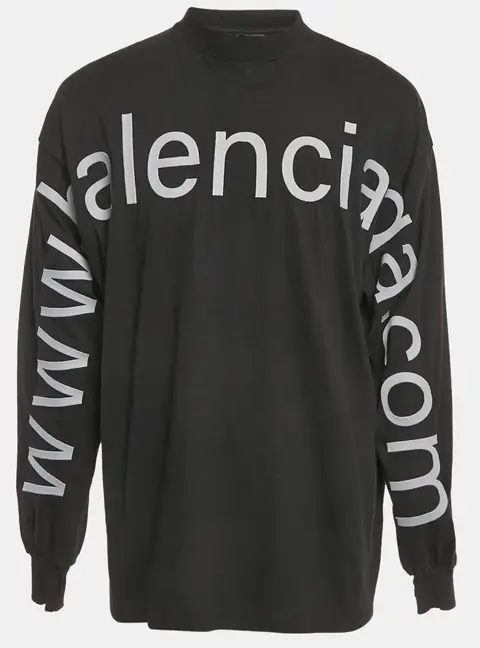 Balenciaga Unisex Black Brand Website Embroidered Cotton Distressed Sweatshirt M