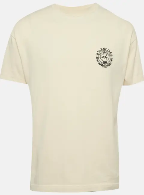 Balenciaga Unisex Cream Embroidered Jersey T-Shirt XS