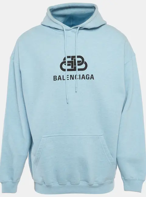 Balenciaga Blue Logo Print Cotton Hoodie S