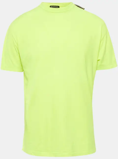 Balenciaga Neon Green Jersey Logo Detail Oversized T-Shirt XXS